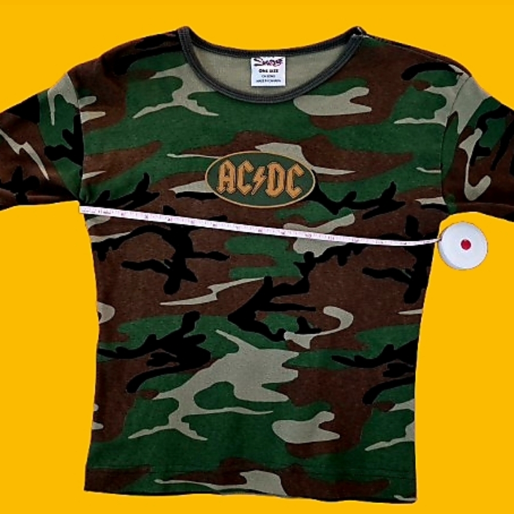 π£ Vintage Rare Y2K ACβ‘DC Camo Tour πΆπΈ Baby Tshirt Stretchy S-M Fit π Gorg π€ - Picture 8 of 11